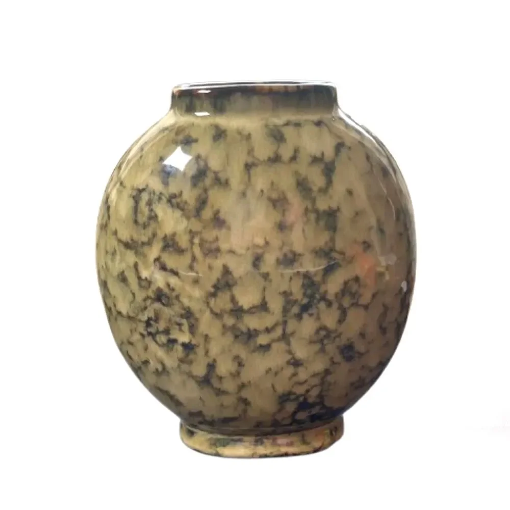 Vintage Ceramic Vase MCM Speckled Glaze with Ribbed Detailing